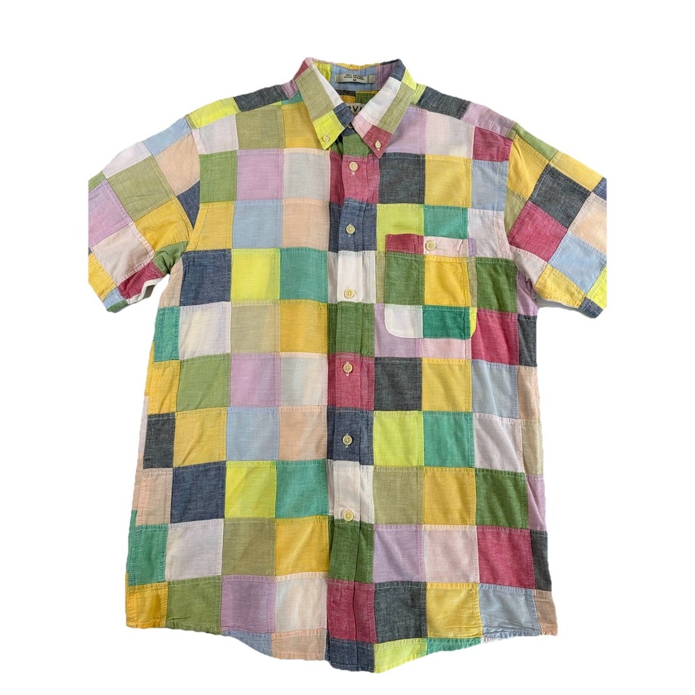 Vintage Orvis Madras Patchwork Colorfull Fly Fishing Shirt India Men M Retro - Picture 1 of 9